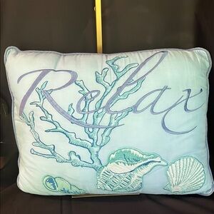 Relax Embroidered Pillow in Blue and Purple